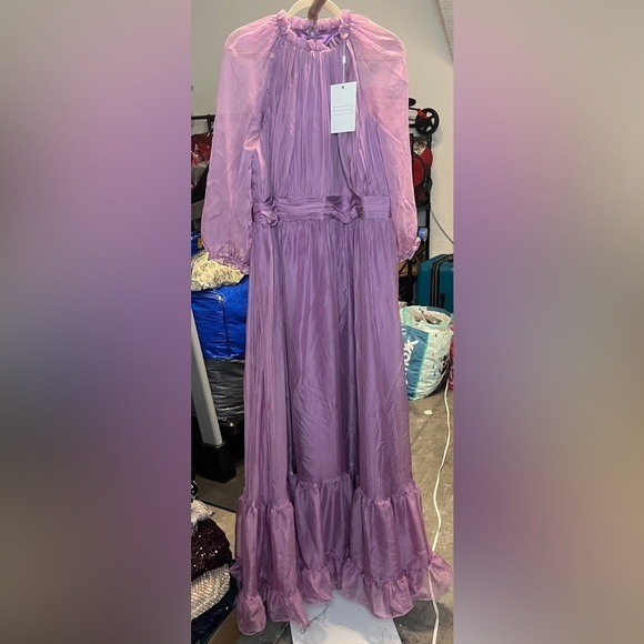 Mac Duggal 68225 Light Purple Chiffon Ruched Illusion Raglan Sleeve Ruffle Gown - Picture 2 of 14